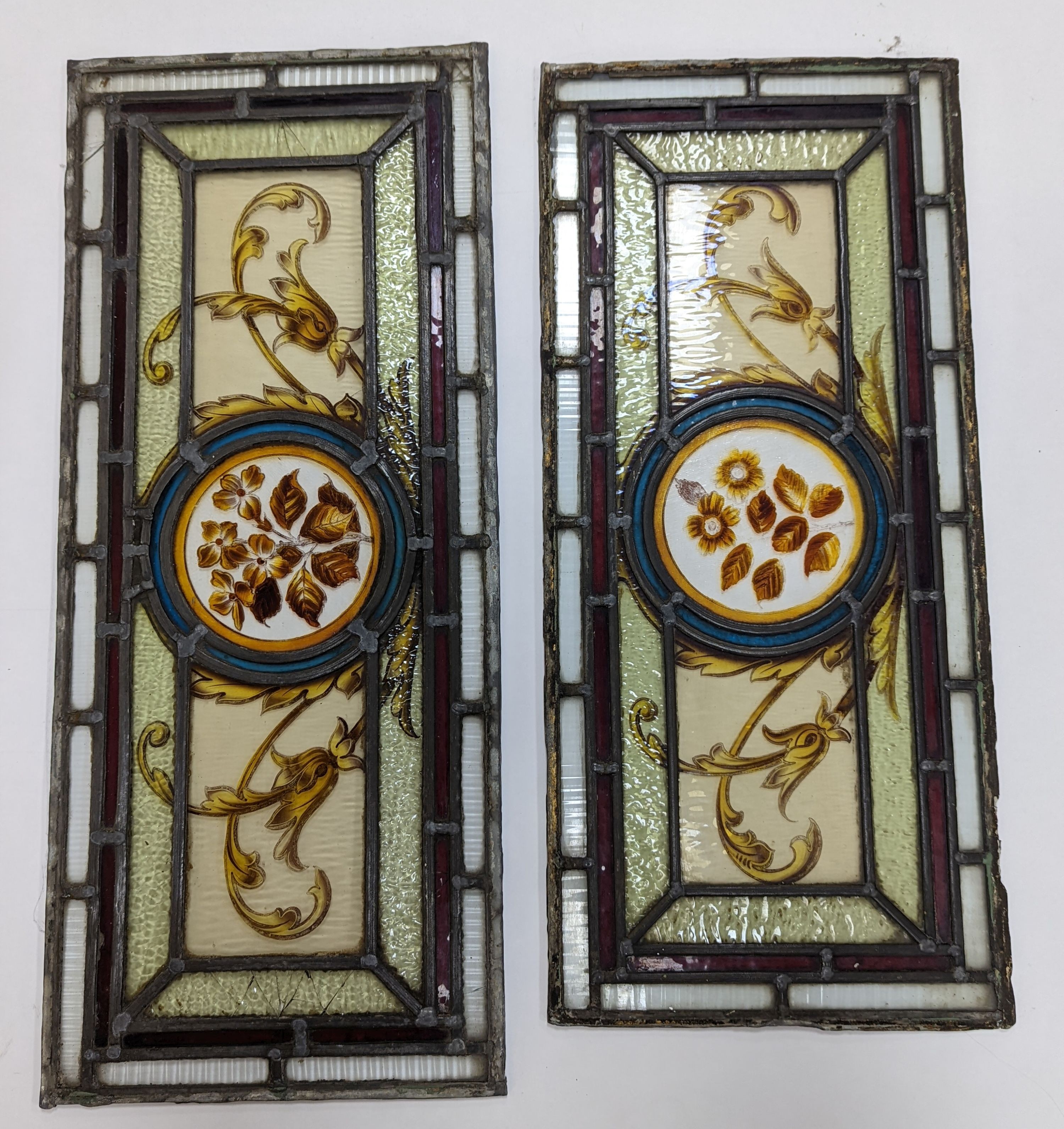 Two 19th century stained glass panels, largest 68x28cm